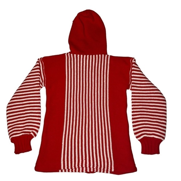 VINTAGE YOUNG STYLE Red White Striped Hooded Sweater Women's Size S/M EU 40/42 - Picture 15 of 17